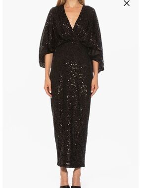 Alexia Admor Black Sequin V-Neck Maxi Dress